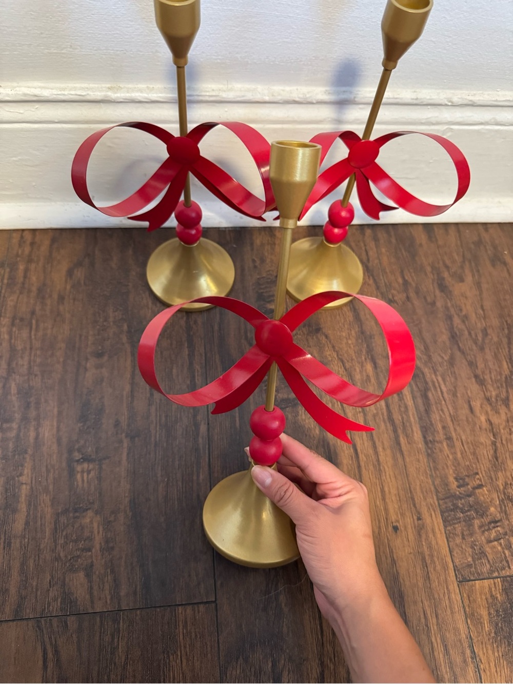 Ashland Gold Metal Taper Bow Candle Holders Set